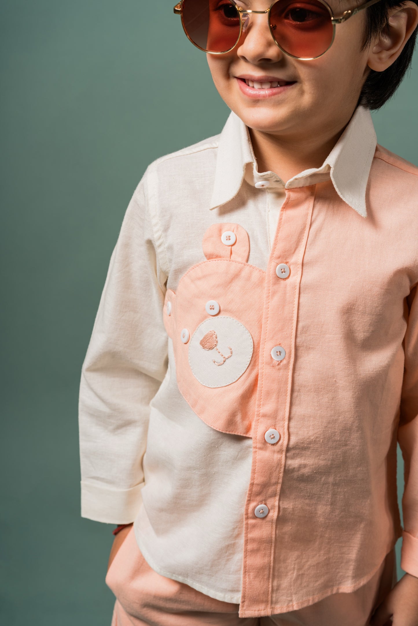 Bear Hug Peach White Shirt Pant Set