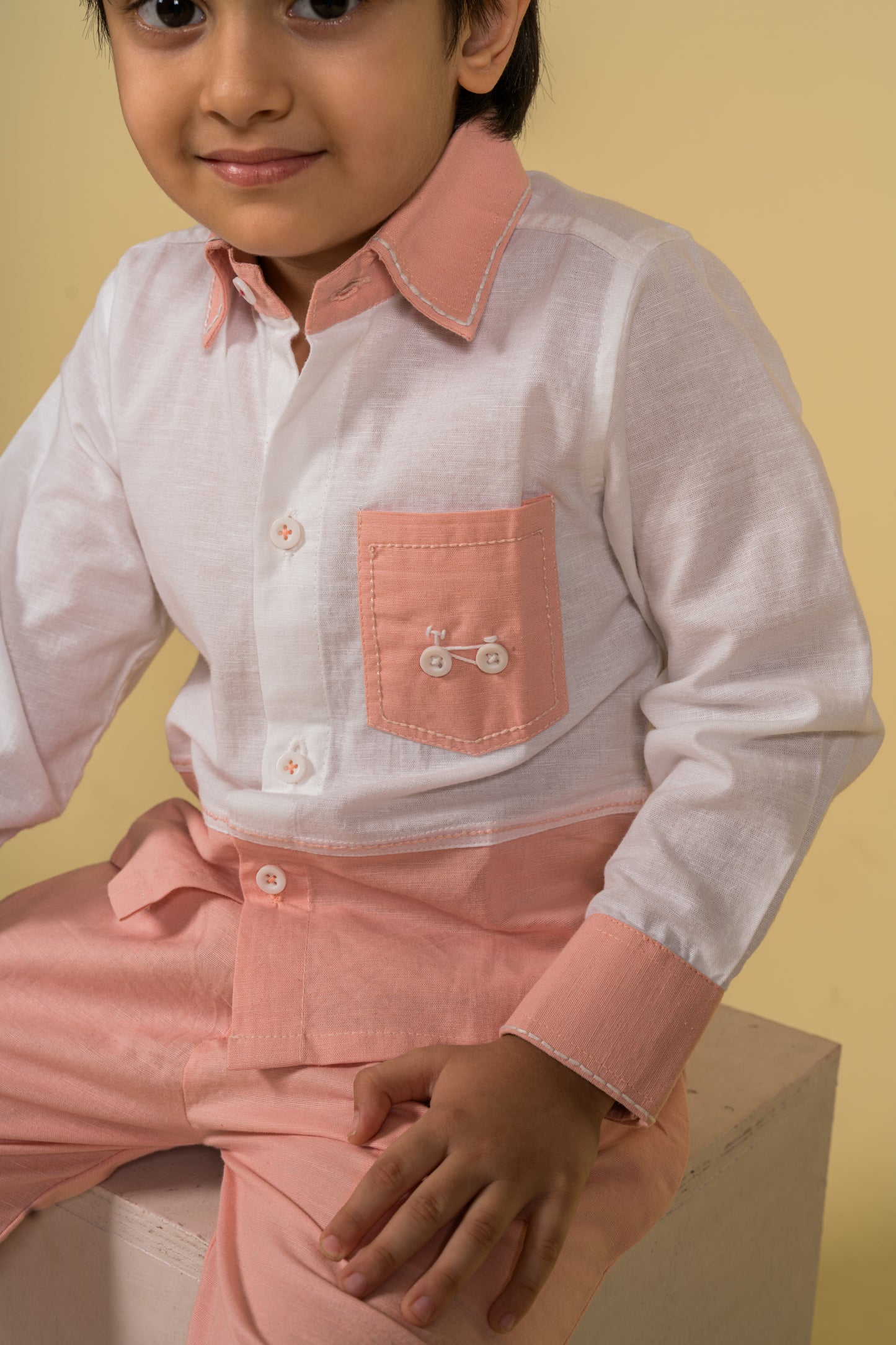 Cycle Charm Pink White Shirt Pant Set