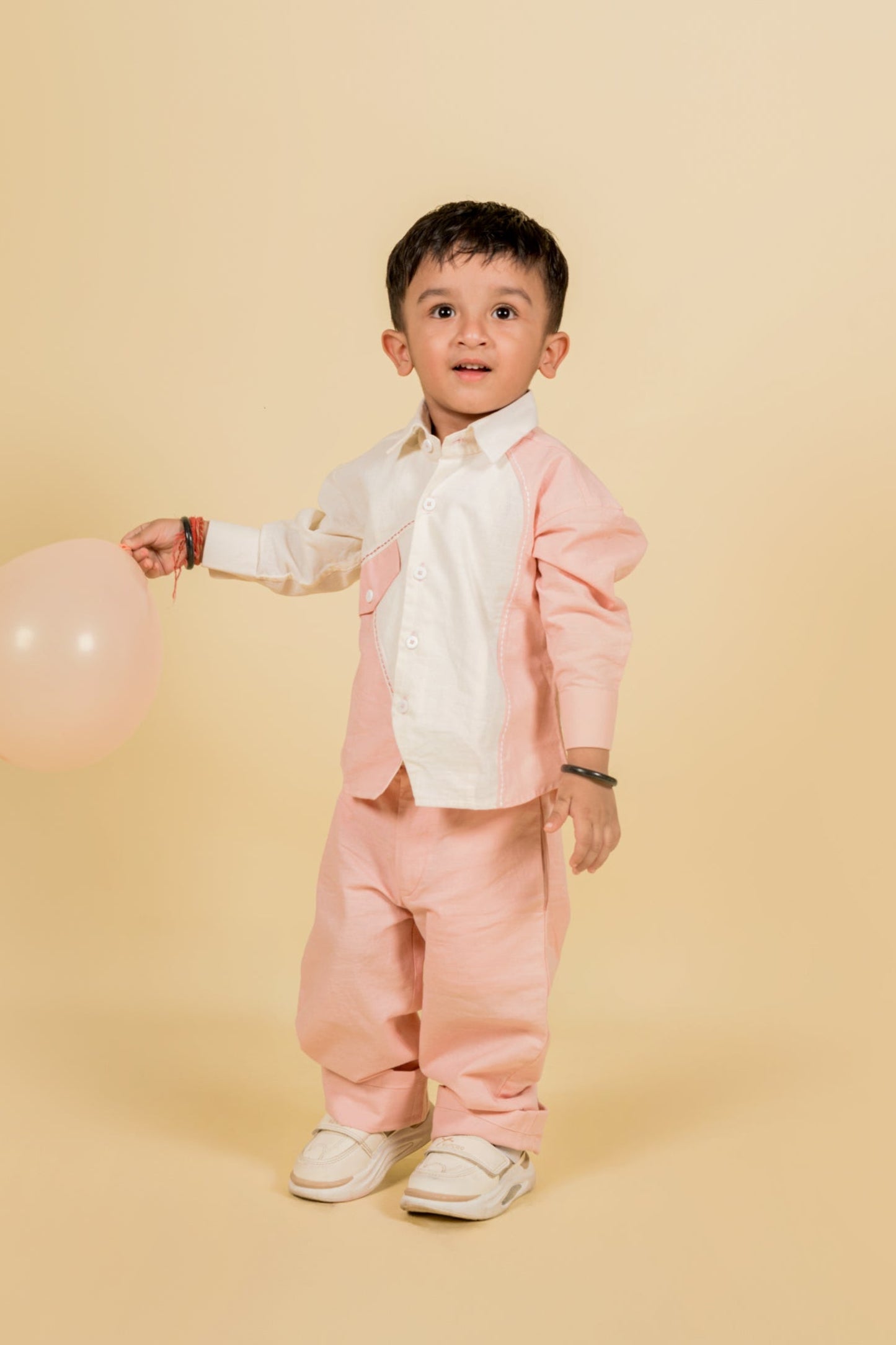 Dual Paneling Pink White Shirt Pant set