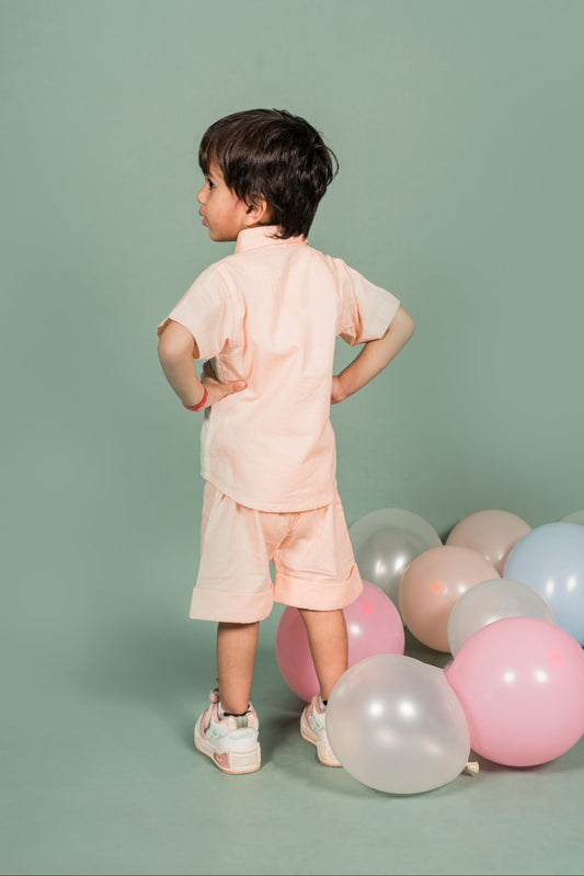 Bear Cute Peach White Shirt Shorts Set