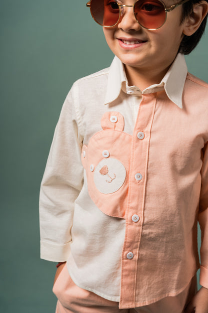 Bear Hug Peach White Shirt Pant Set