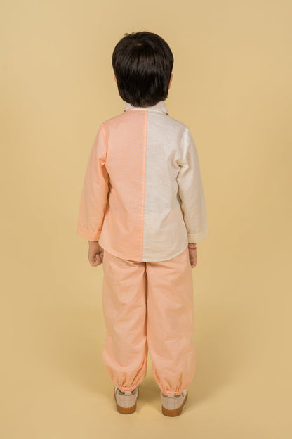 Bear Hug Peach White Shirt Pant Set