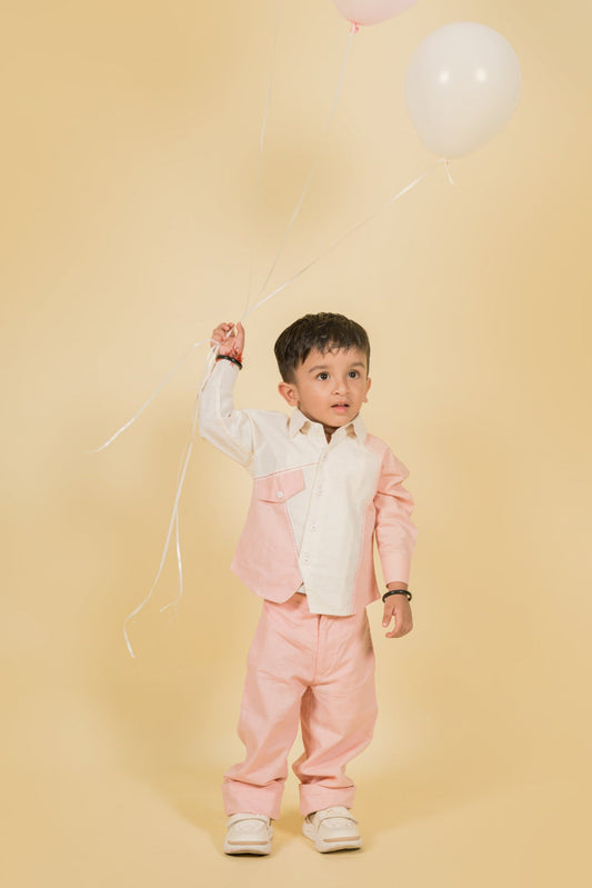 Dual Paneling Pink White Shirt Pant set