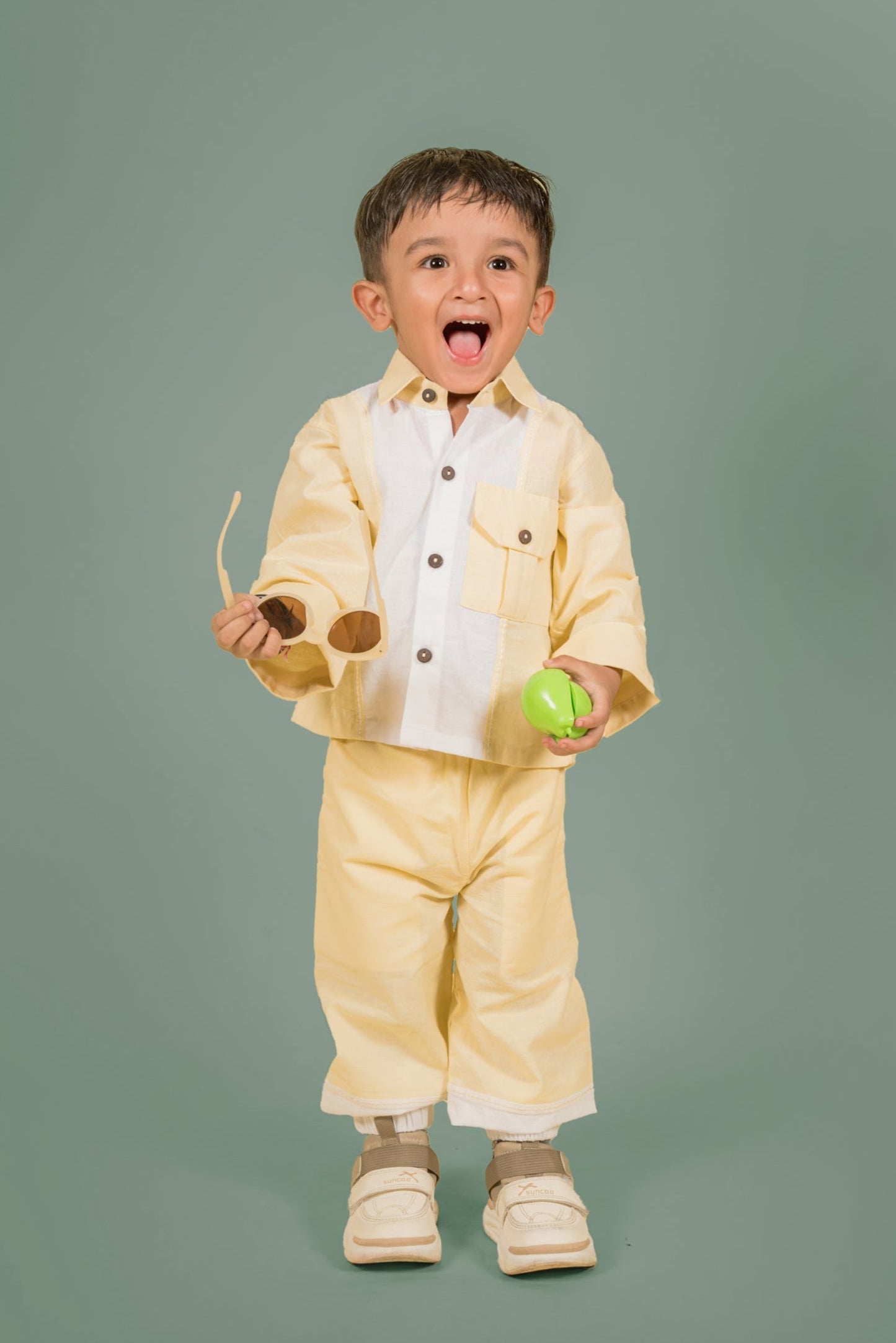 Yellow White Shirt Pant Set