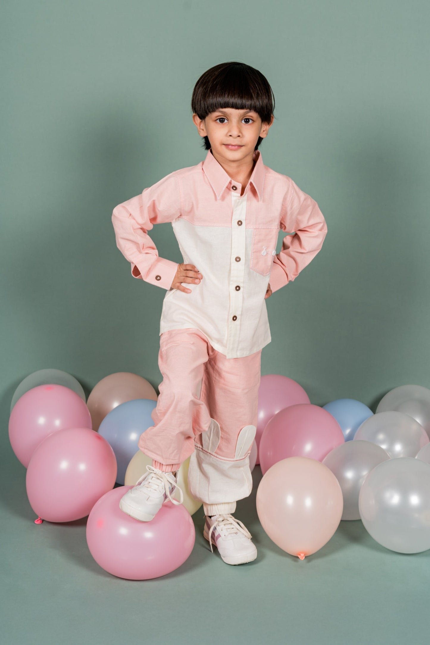 Bunny & Cycle Pink White Shirt Pant Set