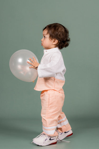 Little Dreamer Peach White Shirt Pant set