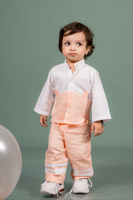 Little Dreamer Peach White Shirt Pant set
