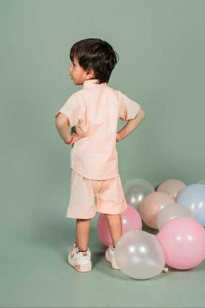 Bear Cute Peach White Shirt Shorts Set